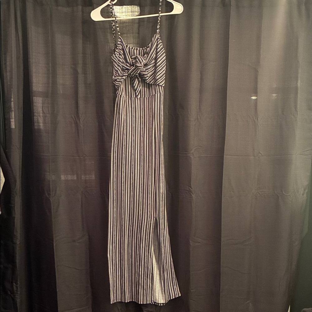 Planet Gold Black and White Striped Maxi Dress